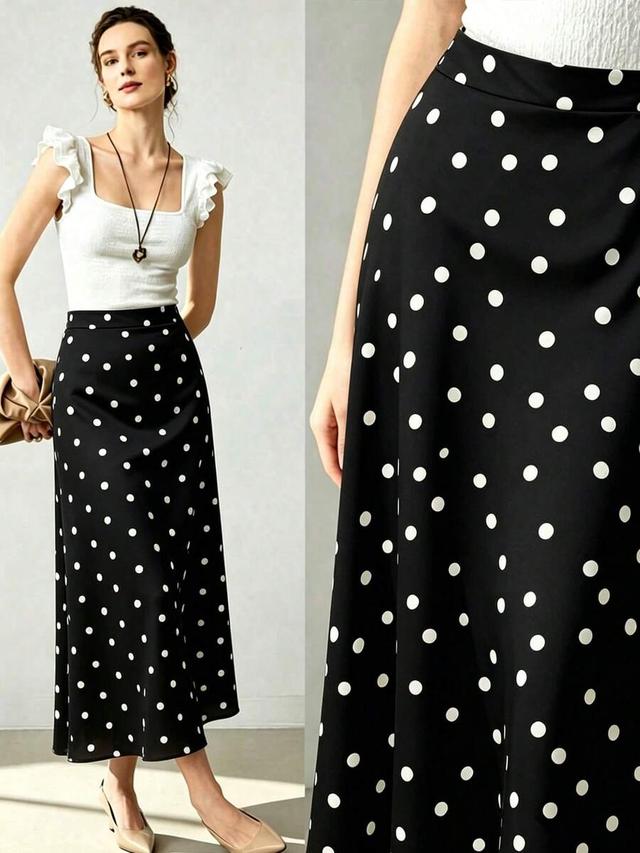 minimalist elegant black polka dot a-line midi skirt
