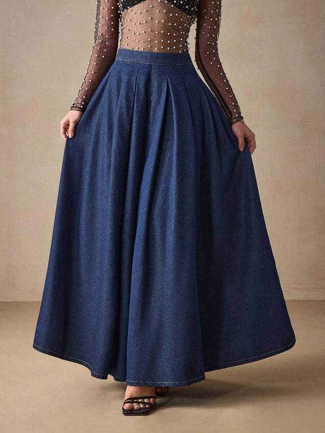 selenza women's low waist extra long denim skirt