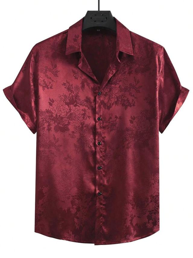 men floral jacquard satin button up shirt
