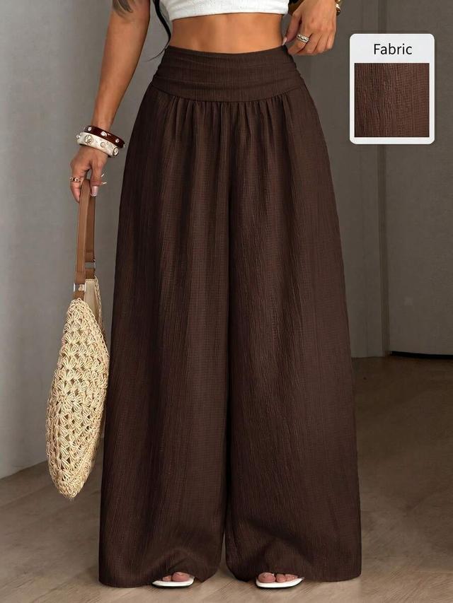 brown textured wide leg casual vacation trousers
