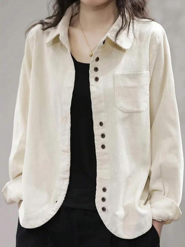 off-white corduroy button-up shirt jacket