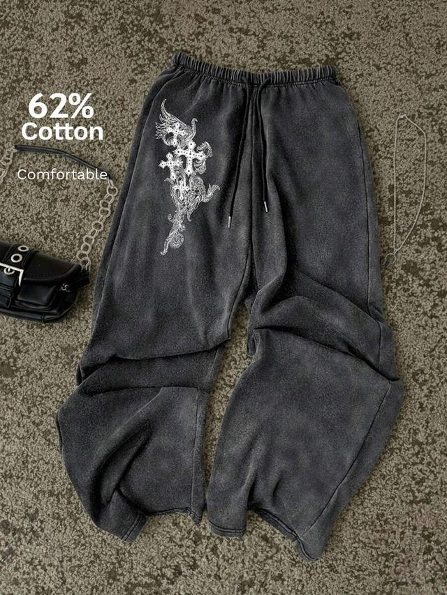 washed charcoal cotton straight leg sweatpants