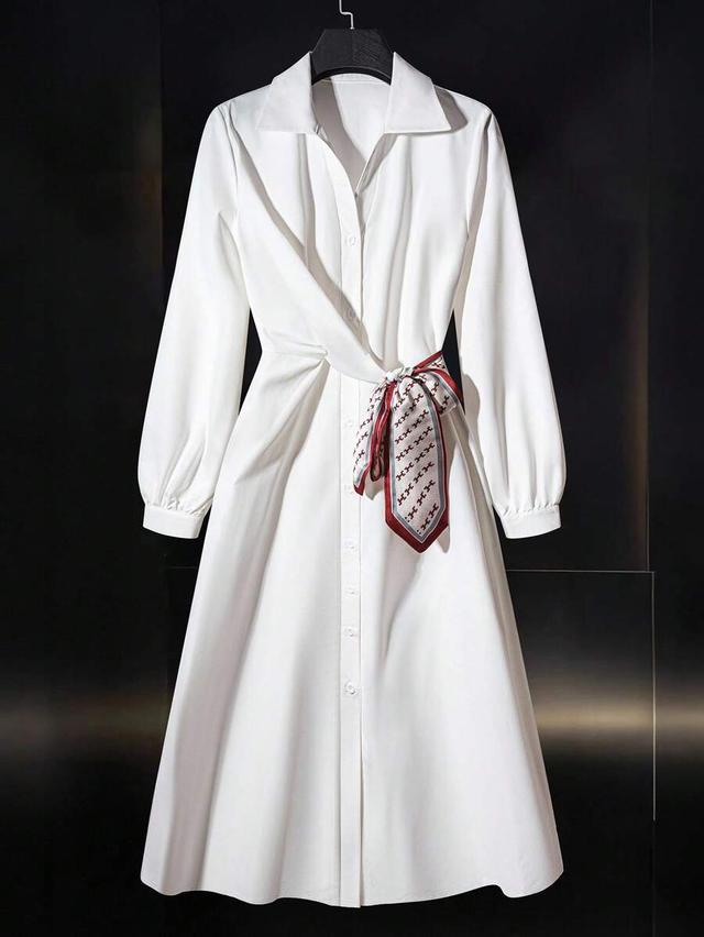 white shirt dress with scarf detail