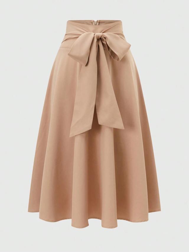 elegant brown midi skirt with waist tie belt