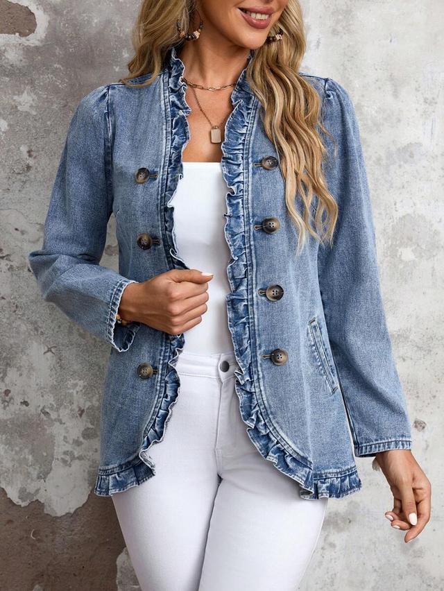 ruffled denim jacket with button front