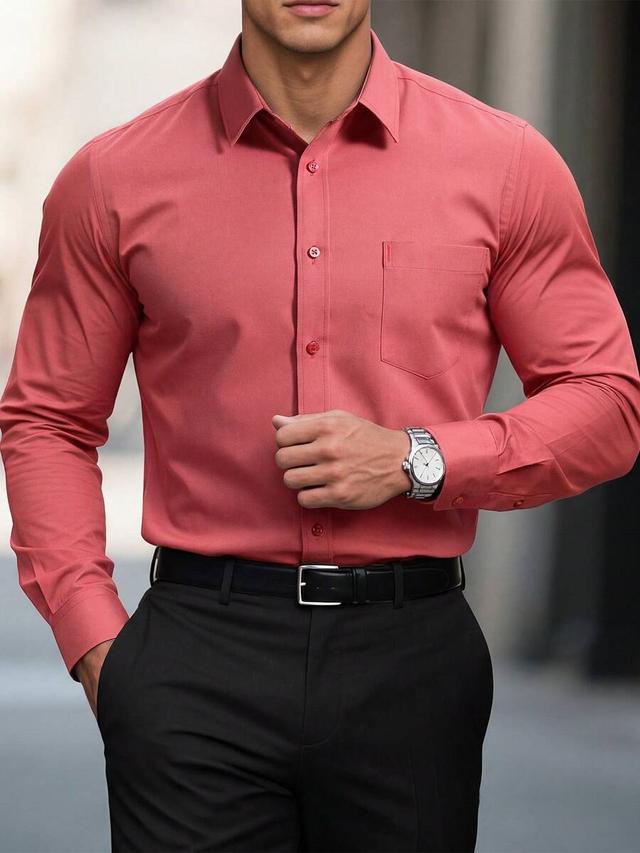 solid coral long sleeve button down formal shirt