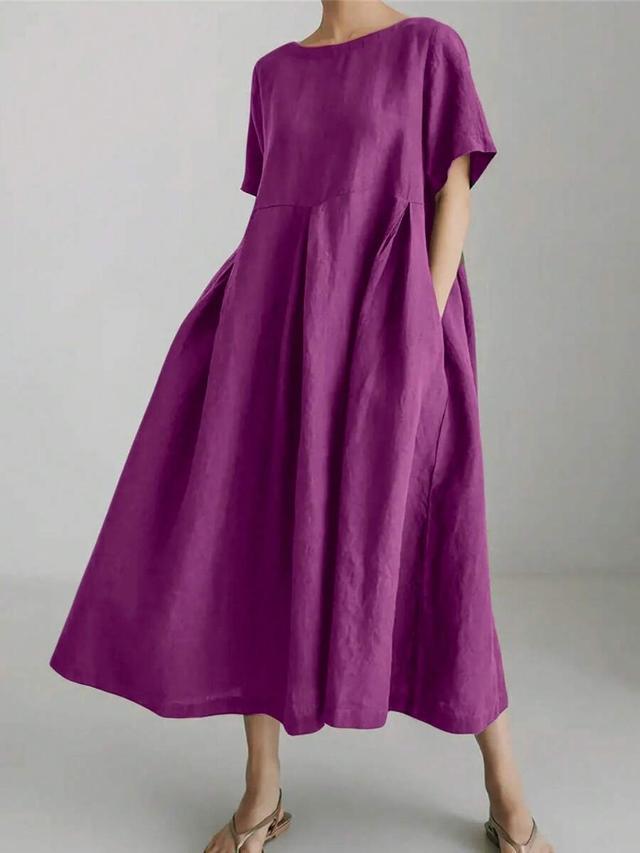 women's casual loose purple linen minimalist dress
