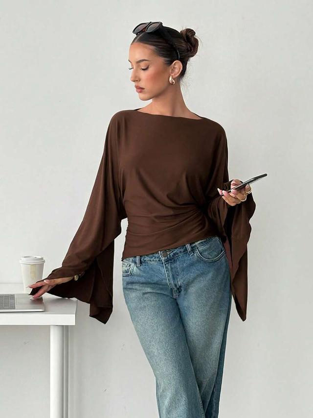 siren gaze coffee brown long-sleeved bell-sleeve top