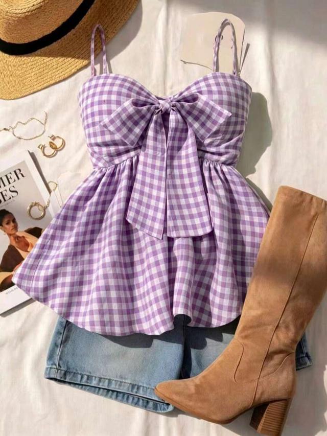 women's purple plaid camisole top