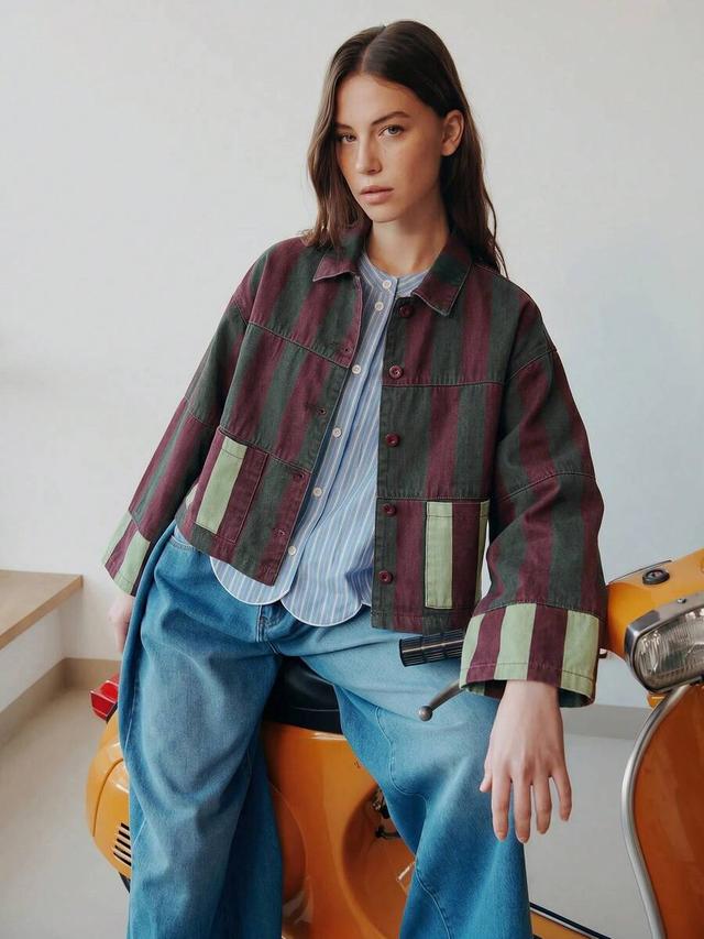 striped cotton canvas boxy cropped jacket