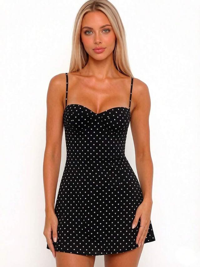 black and white polka dot sweetheart mini dress