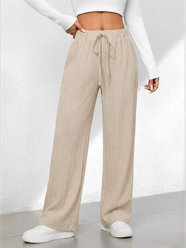 beige textured wide-leg lounge trousers