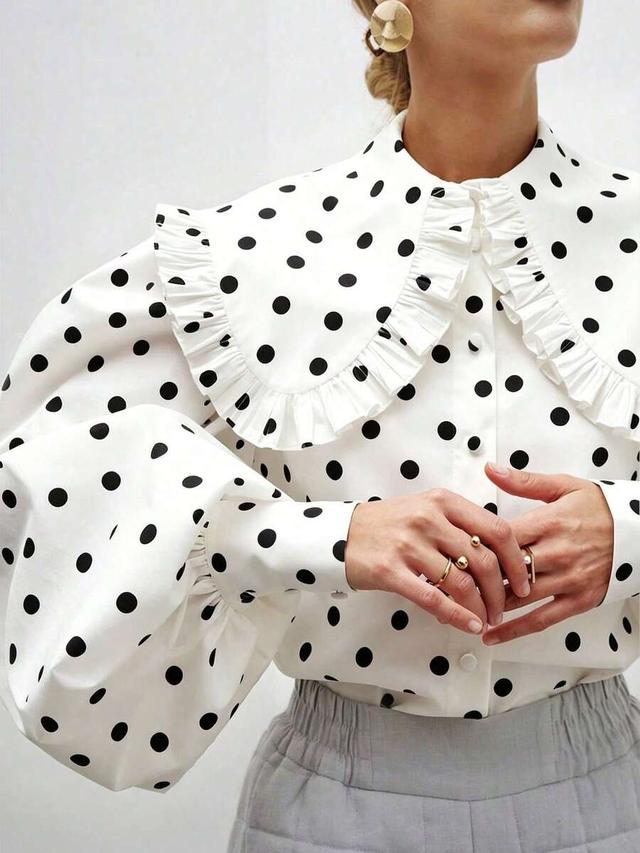 polka dot ruffle peter pan collar blouse