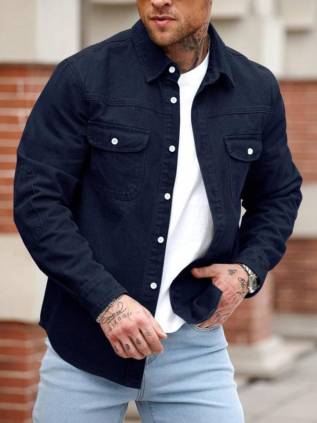 slim-fit dark blue denim casual jacket