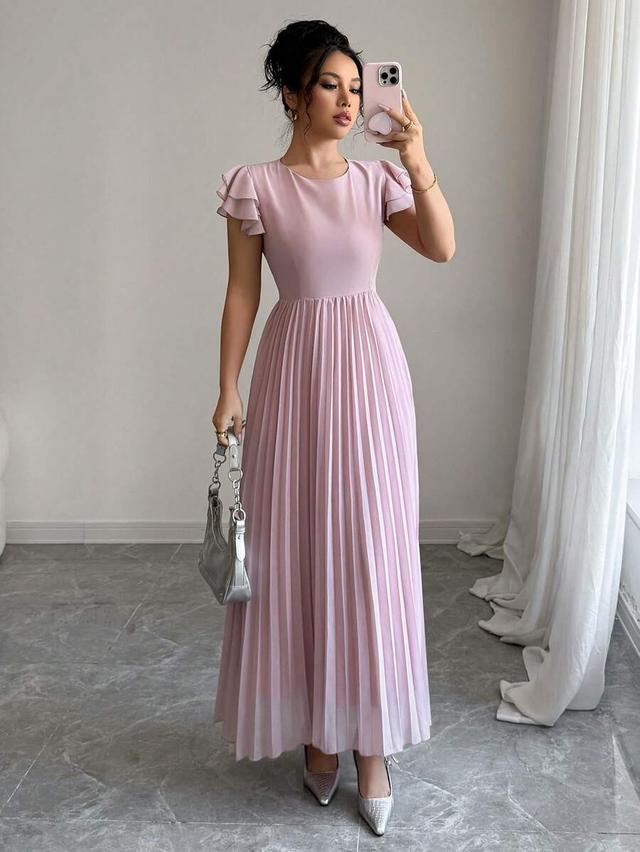 modelyn women flowy flounce sleeve pleated dress