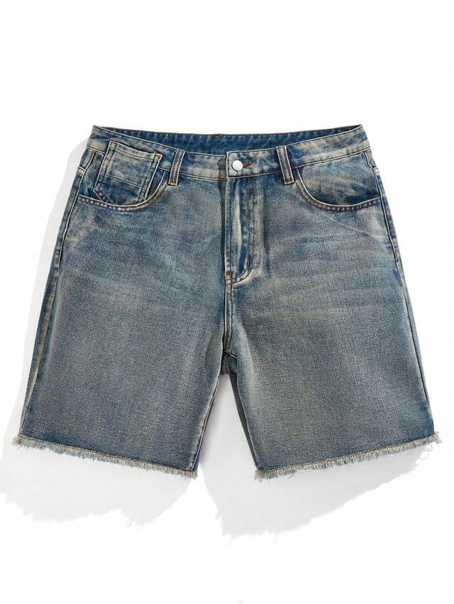 dusty blue retro distressed denim jorts