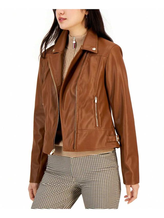 brown faux-leather moto jacket