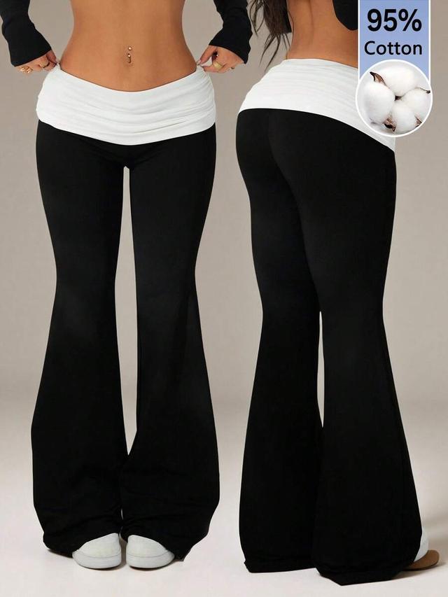 contrast black and white drawstring casual straight leg pants