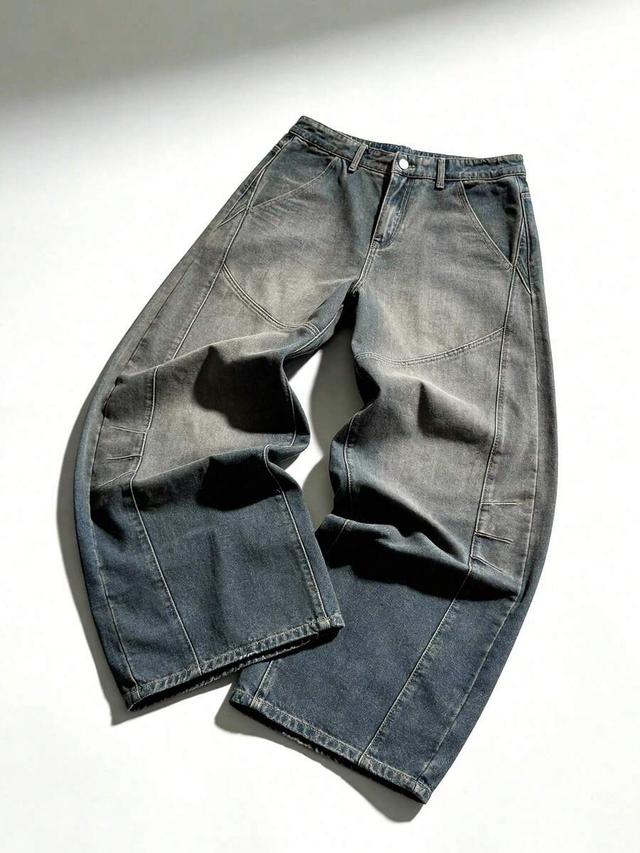 loose fit washed denim jeans with panel detailing