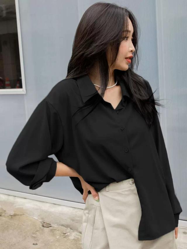 dazy drop shoulder button front black shirt