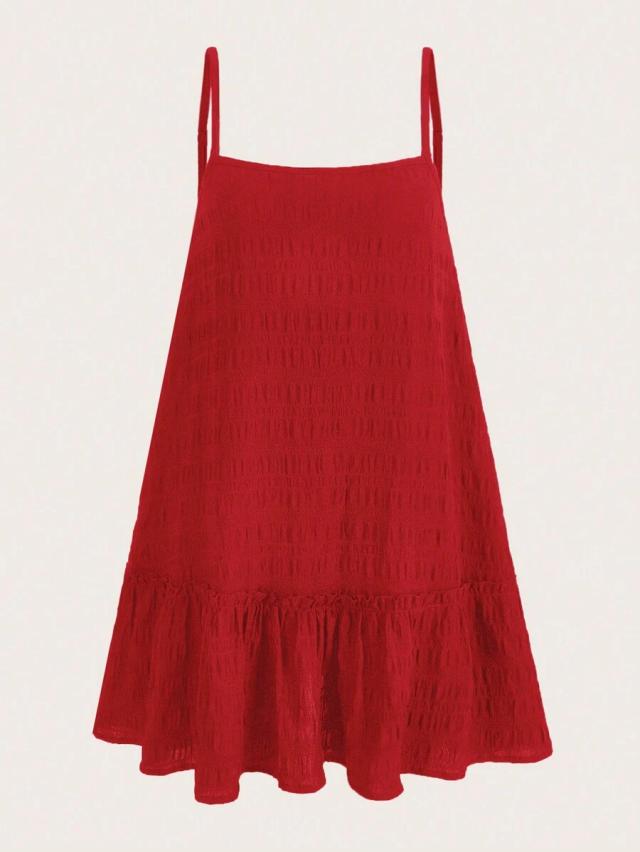 solid red ruffle hem cami dress