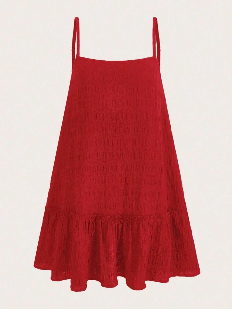 solid red ruffle hem cami dress