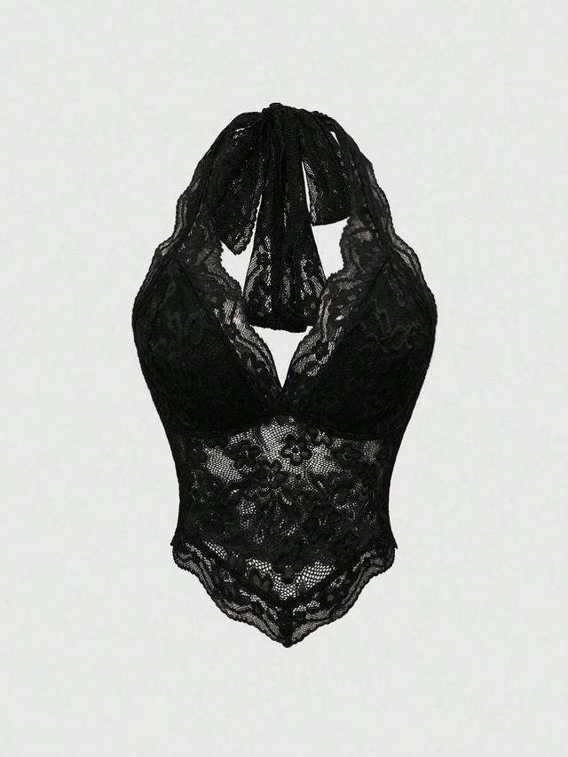 black lace halter neck camisole