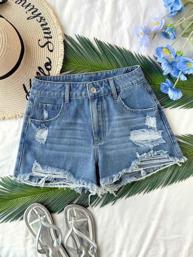 soleia light-colored distressed denim frayed hem shorts