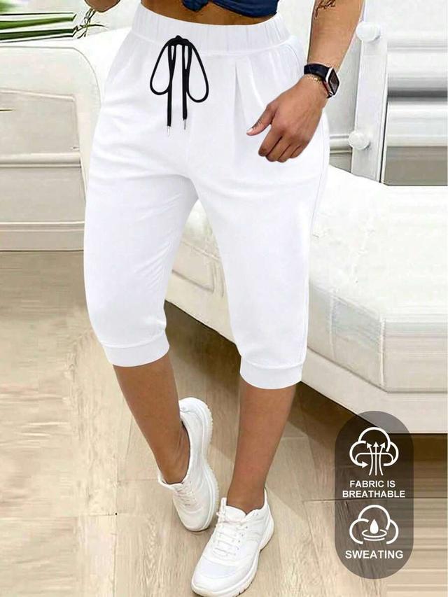 white drawstring casual cropped trousers