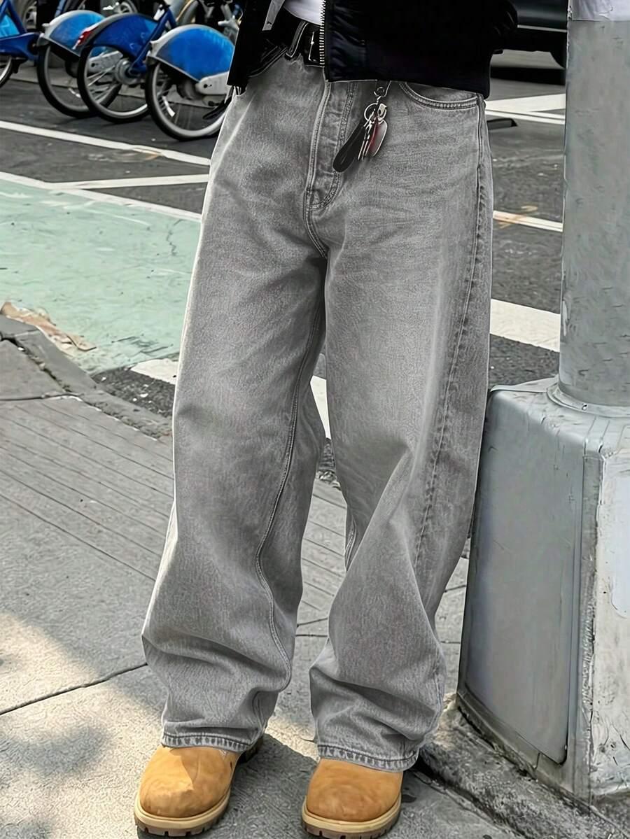 men's vintage loose fit grey denim jeans