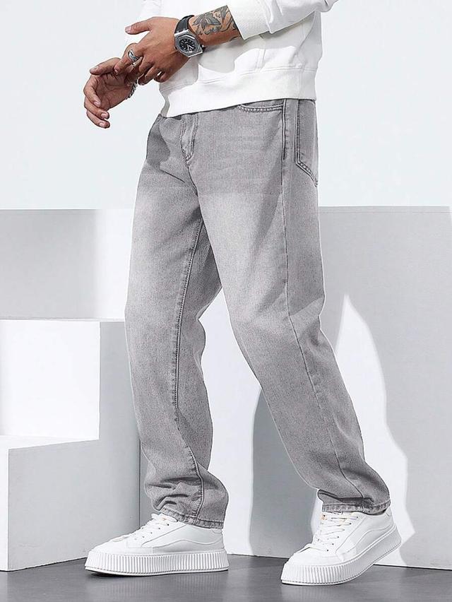 quarkem men's straight loose fit casual grey jeans