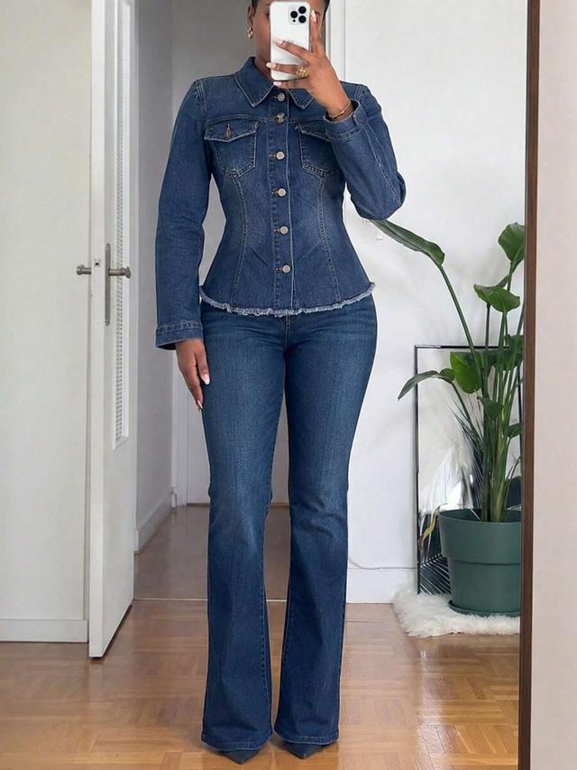 women spice girl elastic slim fit denim shirt jacket