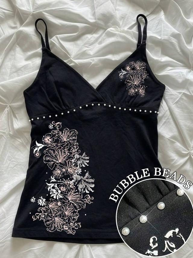 hibiscus flower print casual sleeveless black camisole top