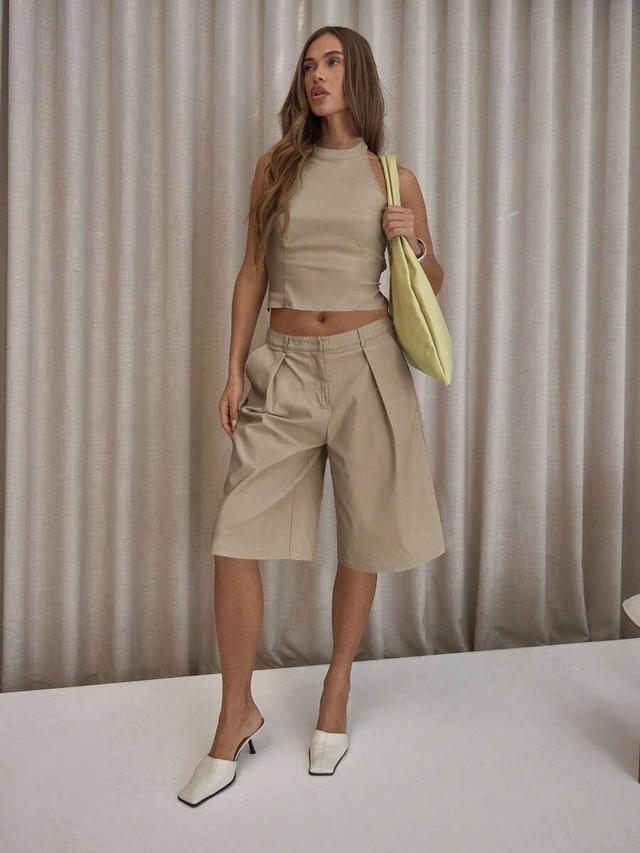 pleated straight fit tailored longline shorts