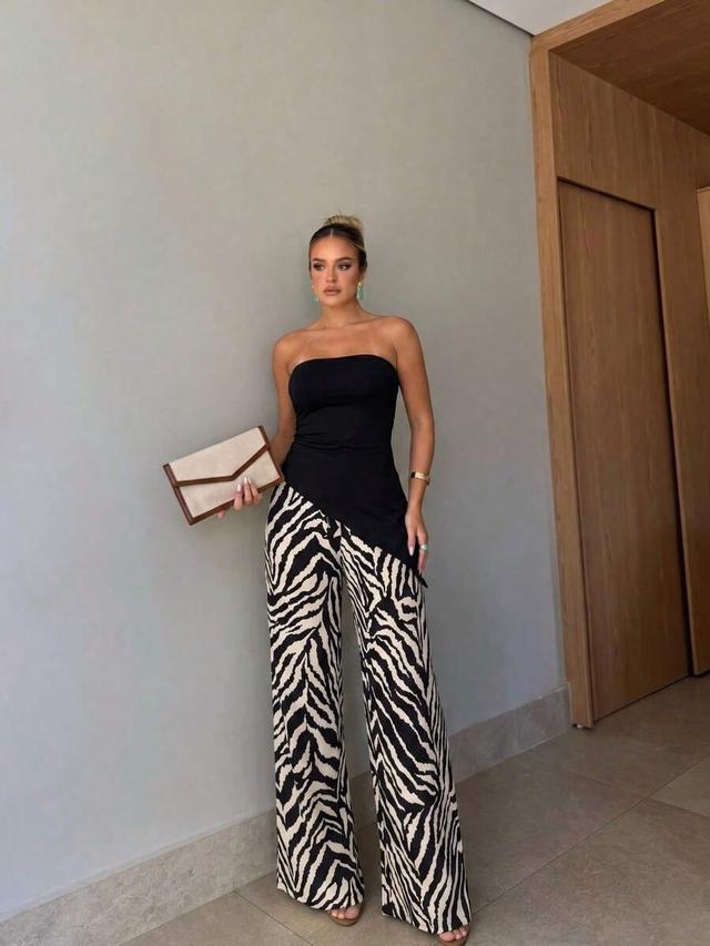 loose zebra stripe pocket pants with decorative rope
