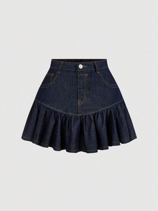 dark wash denim drop waist mini skirt