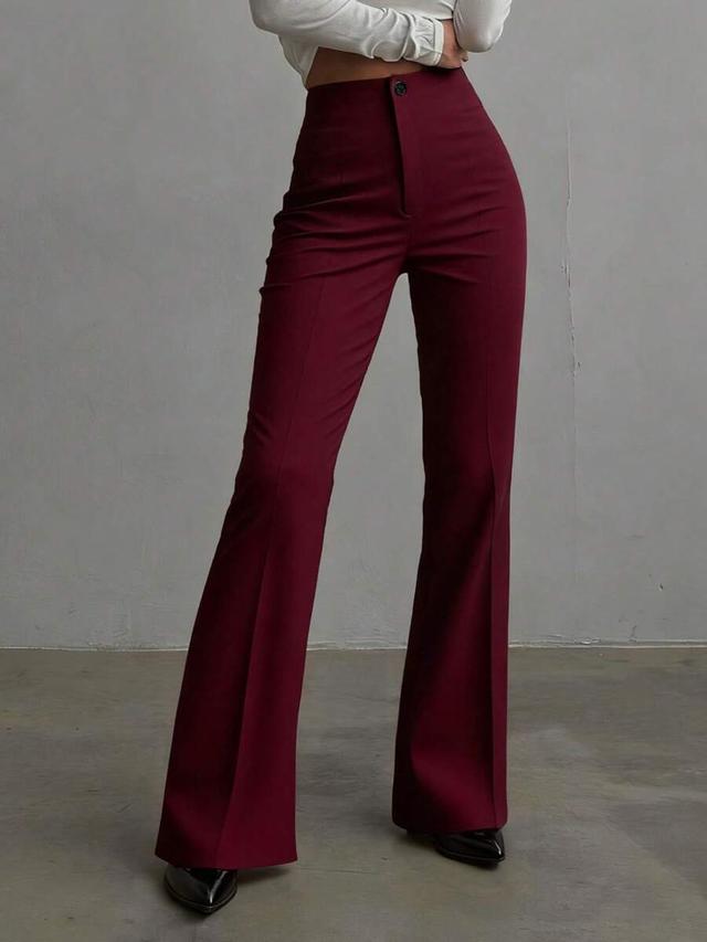 burgundy high-waist straight leg tailored trousers