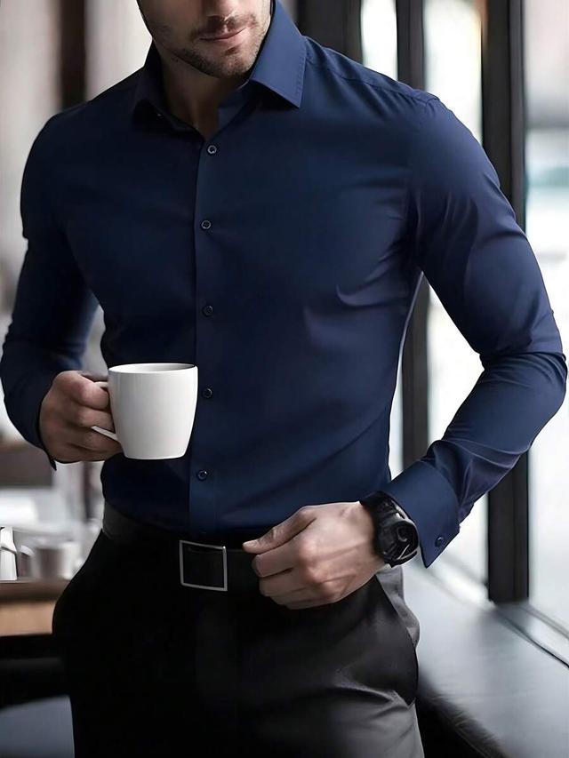 navy blue button-down long sleeve shirt