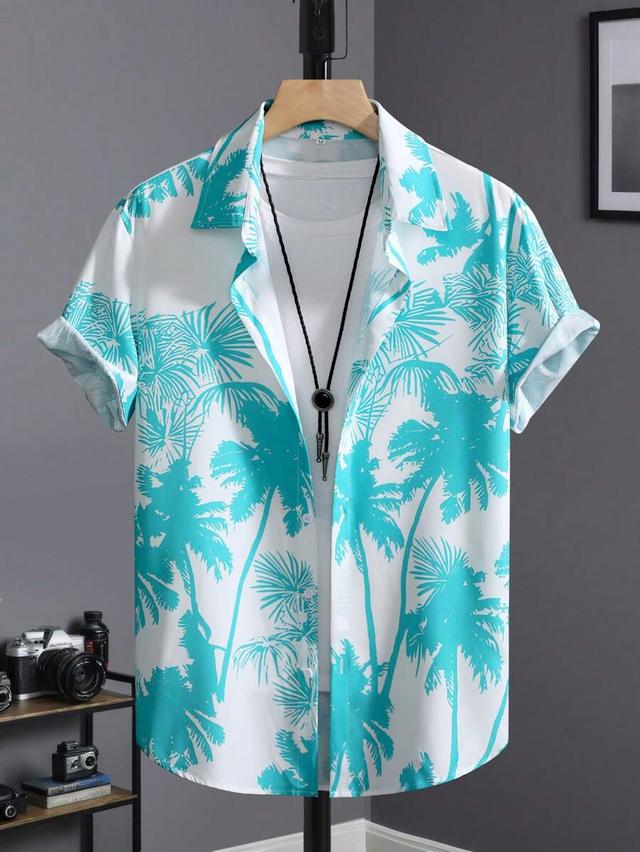 men's summer vacation palm tree print short sleeve shirt