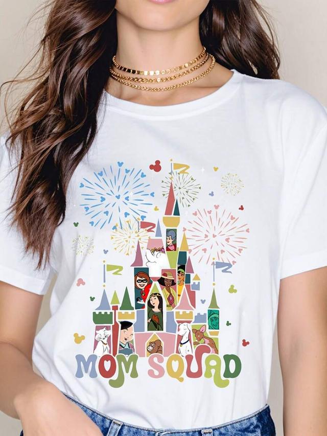 mom squad disney princess castle graphic cotton t-shirt