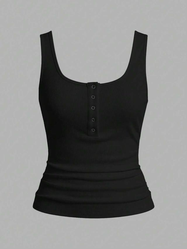 slaydiva casual all-match black ribbed tank top