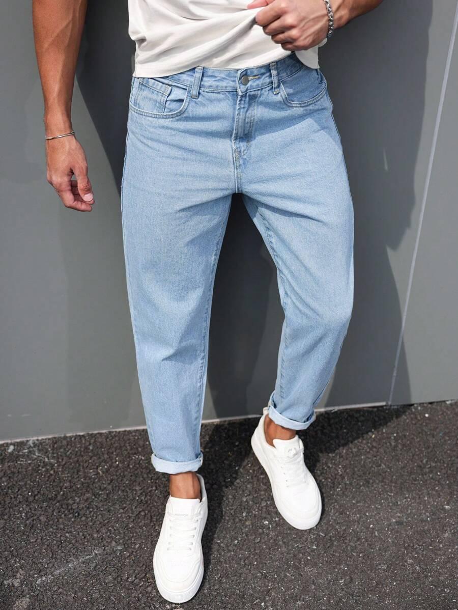 men's light wash slim fit casual denim jeans