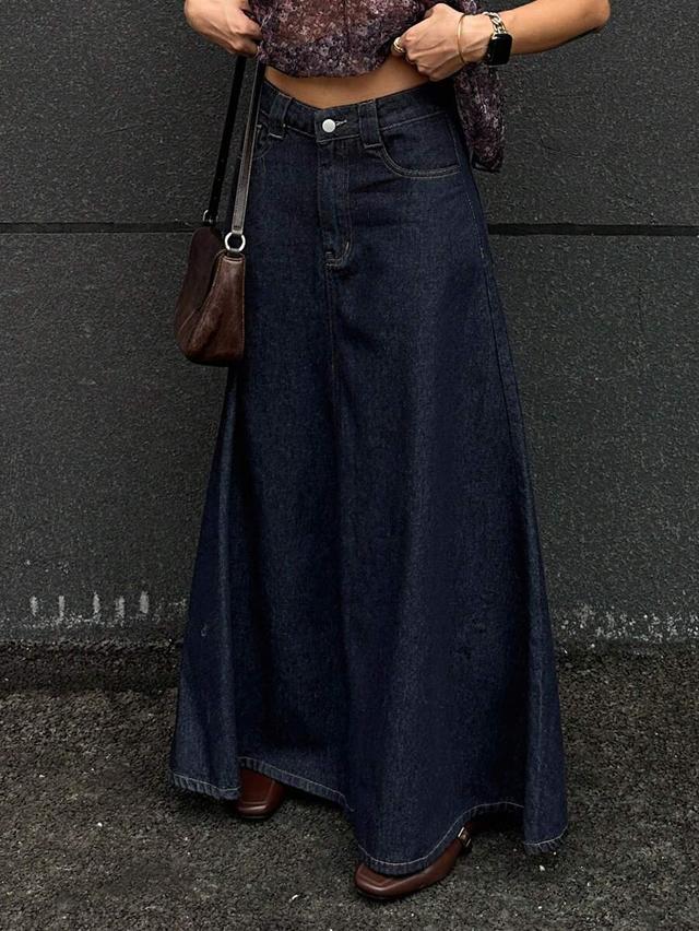 dark wash denim maxi skirt