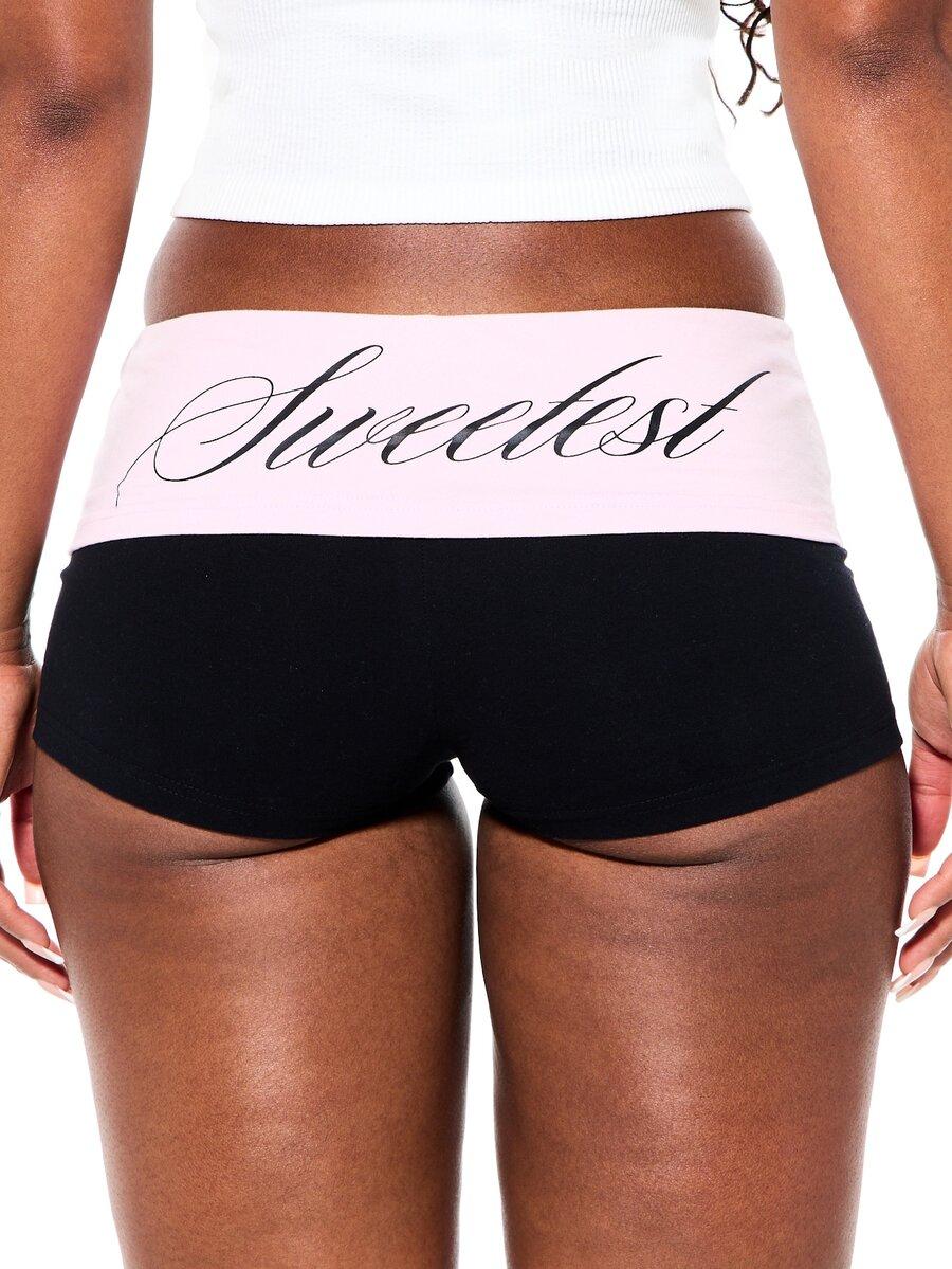 sumwon women high rise black yoga shorts with pink waistband
