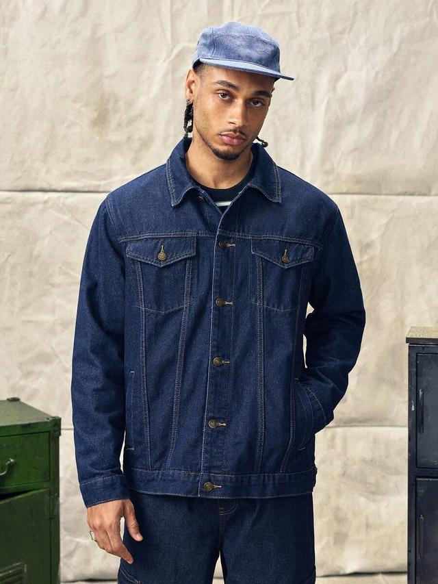 men's dark wash denim button front casual jacket