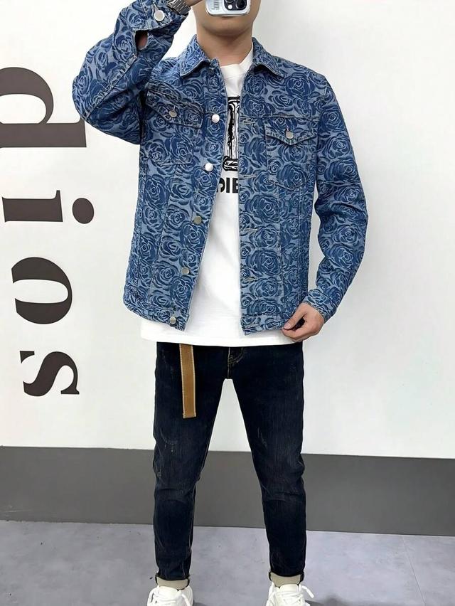 floral print long sleeve single-breasted denim shirt