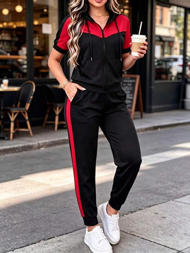 versatile colorblock hooded short sleeve top