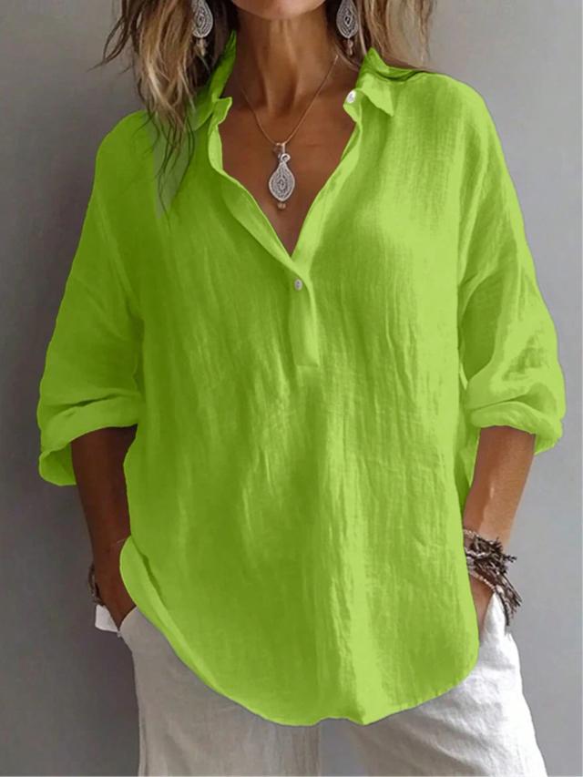 lime green casual long sleeve linen blend shirt