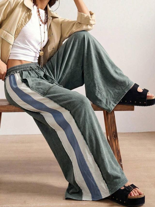 bohemela casual knit colorblock loose fit long pants