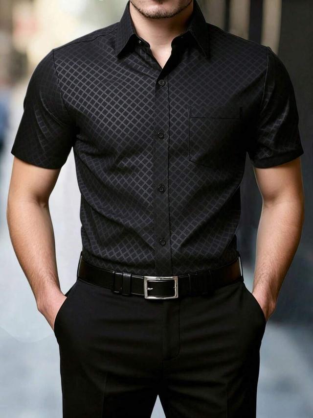 black diamond patterned short sleeve formal shirt